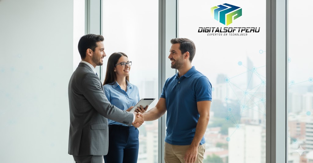 Equipo de Digitalsoft Perú con cliente